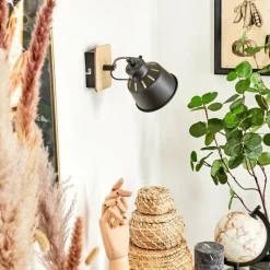 Lampes Dorées-hofstein Applique murale Safari Chrome, Bois clair, Noir, 1 lumière