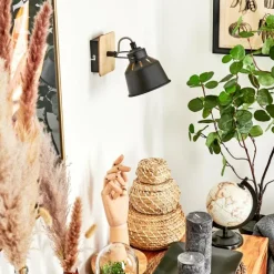 Lampes Dorées-hofstein Applique murale Safari Chrome, Bois clair, Noir, 1 lumière