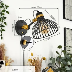 Lampes Dorées-hofstein Applique murale Sivergues Noir, 1 lumière