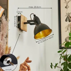 Lampes Dorées-hofstein Applique murale Tina Chrome, Bois clair, Noir, 1 lumière