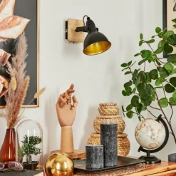 Lampes Dorées-hofstein Applique murale Tina Chrome, Bois clair, Noir, 1 lumière