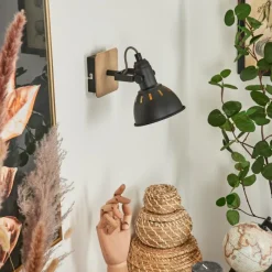 Lampes Dorées-hofstein Applique murale Tina Chrome, Bois foncé, Noir, 1 lumière