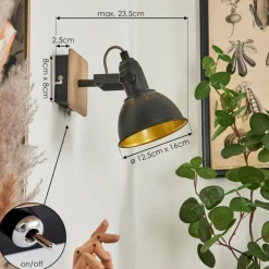 Lampes Dorées-hofstein Applique murale Tina Chrome, Bois foncé, Noir, 1 lumière