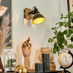 Lampes Dorées-hofstein Applique murale Tina Chrome, Bois foncé, Noir, 1 lumière