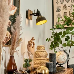 Lampes Dorées-hofstein Applique murale Tina Chrome, Bois foncé, Noir, 1 lumière