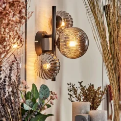 hofstein Applique murale - Verre 10, 12 cm Chehalis Fumé, 3 lumières