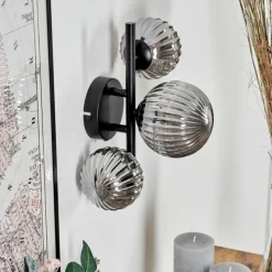 hofstein Applique murale - Verre 10, 12 cm Chehalis Fumé, 3 lumières