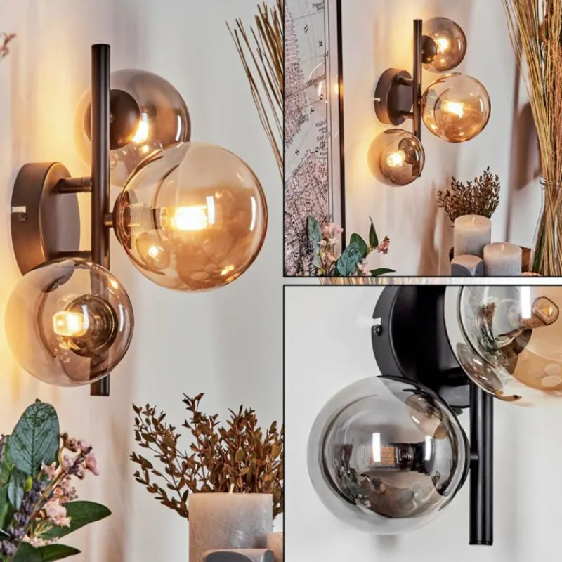 hofstein Applique murale - Verre 10, 12 cm Chehalis Ambre, Fumé, 3 lumières