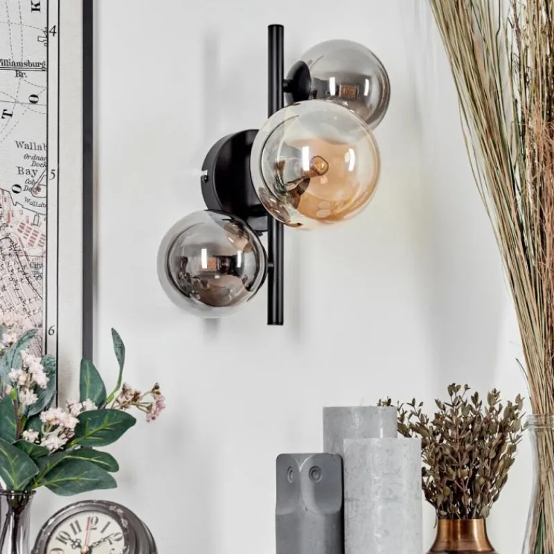 hofstein Applique murale - Verre 10, 12 cm Chehalis Ambre, Fumé, 3 lumières