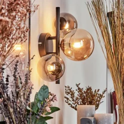 hofstein Applique murale - Verre 10, 12 cm Chehalis Ambre, Fumé, 3 lumières