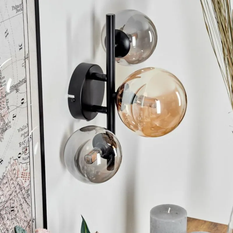 hofstein Applique murale - Verre 10, 12 cm Chehalis Ambre, Fumé, 3 lumières