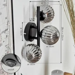 hofstein Applique murale - Verre 10 cm Chehalis Fumé, 3 lumières