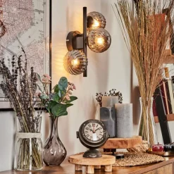 hofstein Applique murale - Verre 10 cm Chehalis Fumé, 3 lumières