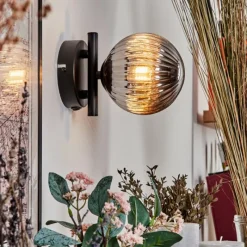 hofstein Applique murale - Verre 12 cm Chehalis Fumé, 1 lumière