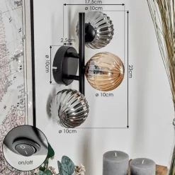 hofstein Applique murale - Verre 10 cm Chehalis Ambre, Fumé, 3 lumières