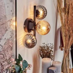 hofstein Applique murale - Verre 10 cm Chehalis Ambre, Fumé, 3 lumières