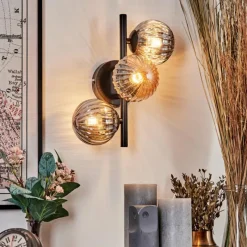 hofstein Applique murale - Verre 10 cm Chehalis Ambre, Fumé, 3 lumières