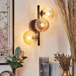 hofstein Applique murale - Verre 10 cm Chehalis Ambre, 3 lumières