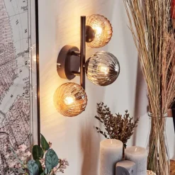 hofstein Applique murale - Verre 10 cm Chehalis Ambre, Fumé, 3 lumières