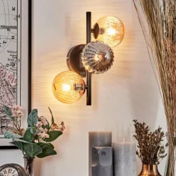 hofstein Applique murale - Verre 10 cm Chehalis Ambre, Fumé, 3 lumières