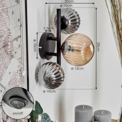 hofstein Applique murale - Verre 10 cm, 12 cm Chehalis Ambre, Fumé, 3 lumières