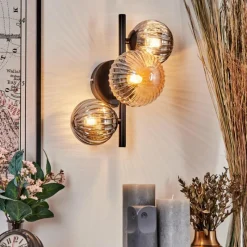 hofstein Applique murale - Verre 10 cm, 12 cm Chehalis Ambre, Fumé, 3 lumières