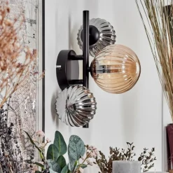 hofstein Applique murale - Verre 10 cm, 12 cm Chehalis Ambre, Fumé, 3 lumières