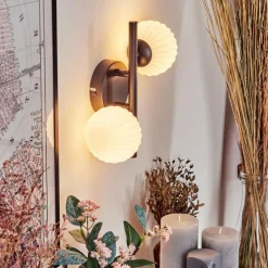 hofstein Applique murale - Verre 10 cm Chehalis Blanc, 2 lumières