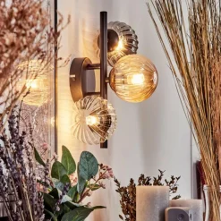 hofstein Applique murale - Verre 10 cm Chehalis Ambre, Clair, Fumé, 3 lumières