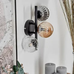 hofstein Applique murale - Verre 10 cm Chehalis Ambre, Clair, Fumé, 3 lumières