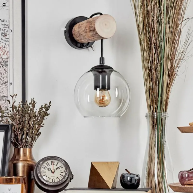 hofstein Applique murale - Verre 15 cm Koyoto Écru, Noir, 1 lumière