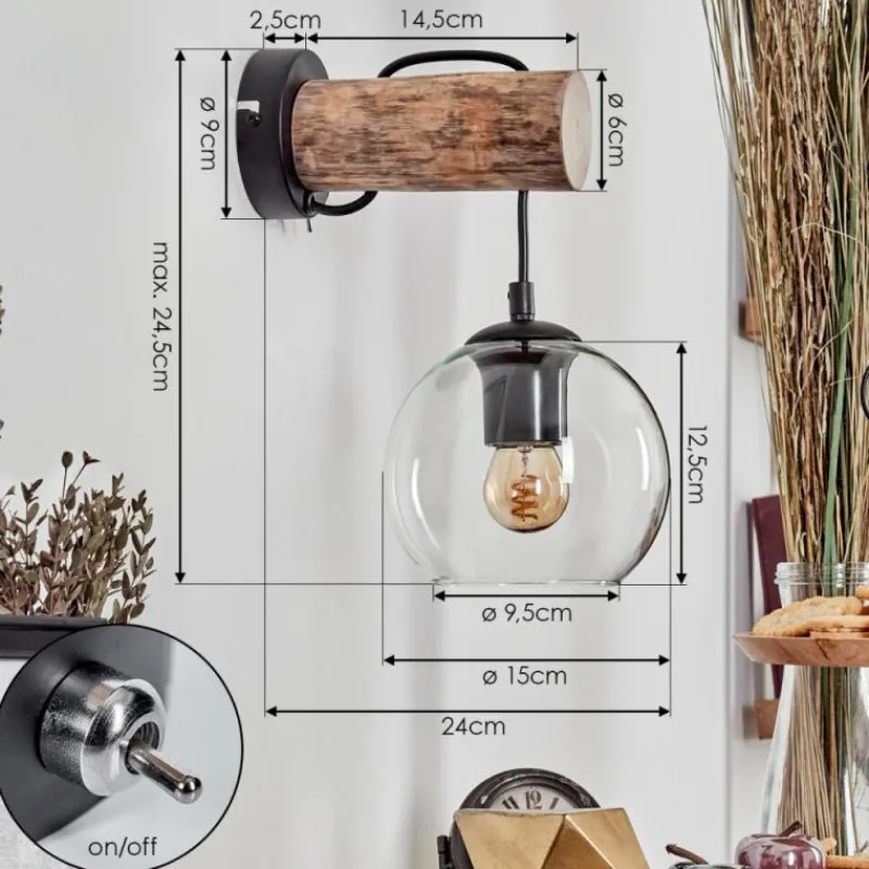 hofstein Applique murale - Verre 15 cm Koyoto Écru, Noir, 1 lumière