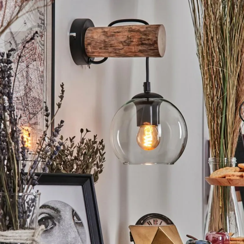 hofstein Applique murale - Verre 15 cm Koyoto Écru, Noir, 1 lumière