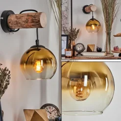 Lampes Dorées-hofstein Applique murale - Verre 15 cm Koyoto Écru, Noir, 1 lumière