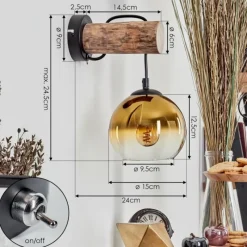 Lampes Dorées-hofstein Applique murale - Verre 15 cm Koyoto Écru, Noir, 1 lumière