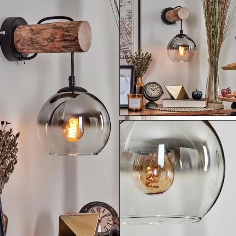 hofstein Applique murale - Verre 15 cm Koyoto Écru, Noir, 1 lumière