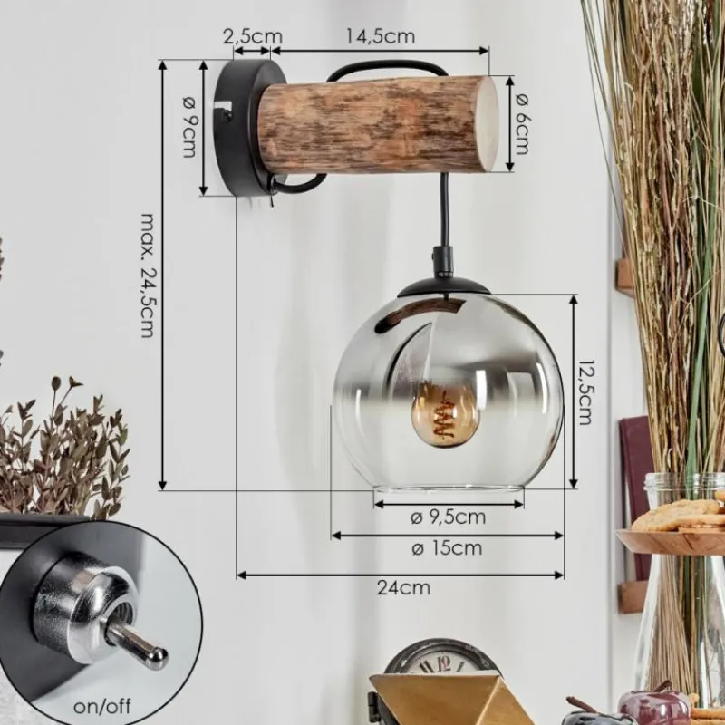 hofstein Applique murale - Verre 15 cm Koyoto Écru, Noir, 1 lumière