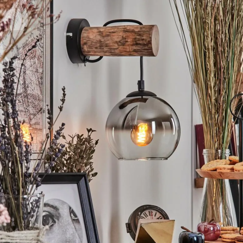 hofstein Applique murale - Verre 15 cm Koyoto Écru, Noir, 1 lumière