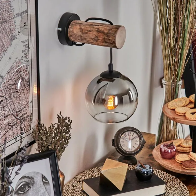 hofstein Applique murale - Verre 15 cm Koyoto Écru, Noir, 1 lumière