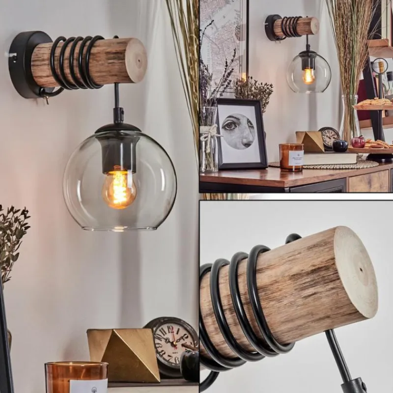 hofstein Applique murale - Verre 15 cm Koyoto Écru, Noir, 1 lumière