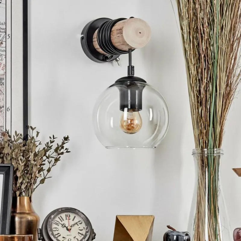 hofstein Applique murale - Verre 15 cm Koyoto Écru, Noir, 1 lumière