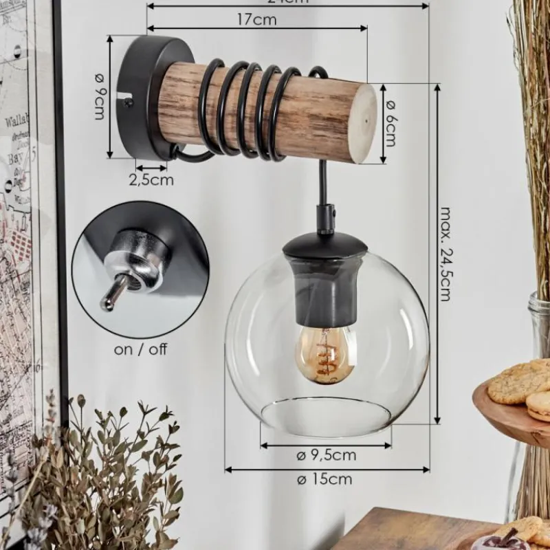 hofstein Applique murale - Verre 15 cm Koyoto Écru, Noir, 1 lumière