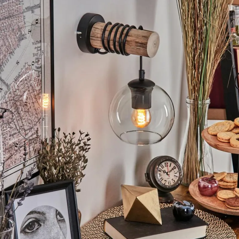 hofstein Applique murale - Verre 15 cm Koyoto Écru, Noir, 1 lumière