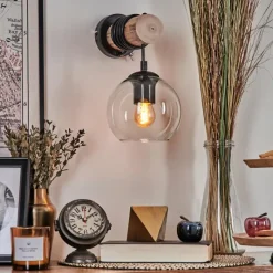 hofstein Applique murale - Verre 15 cm Koyoto Écru, Noir, 1 lumière