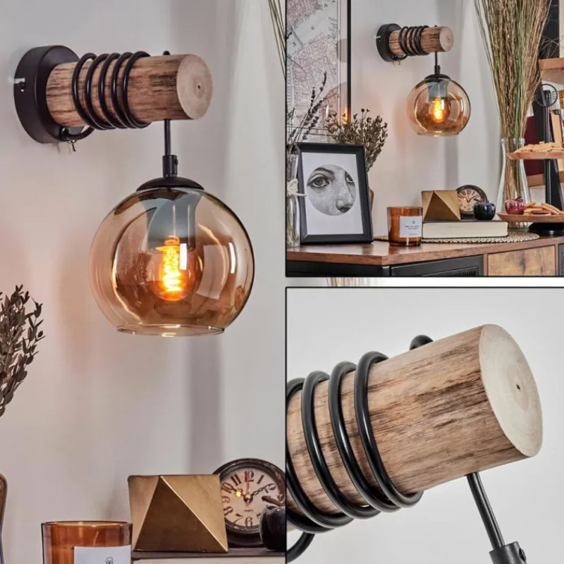 hofstein Applique murale - Verre 15 cm Koyoto Écru, Noir, 1 lumière