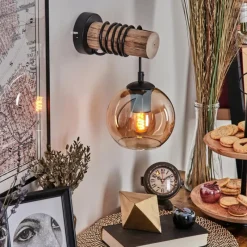 hofstein Applique murale - Verre 15 cm Koyoto Écru, Noir, 1 lumière