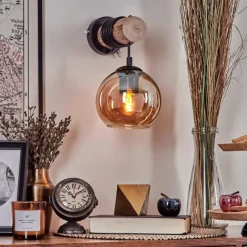 hofstein Applique murale - Verre 15 cm Koyoto Écru, Noir, 1 lumière