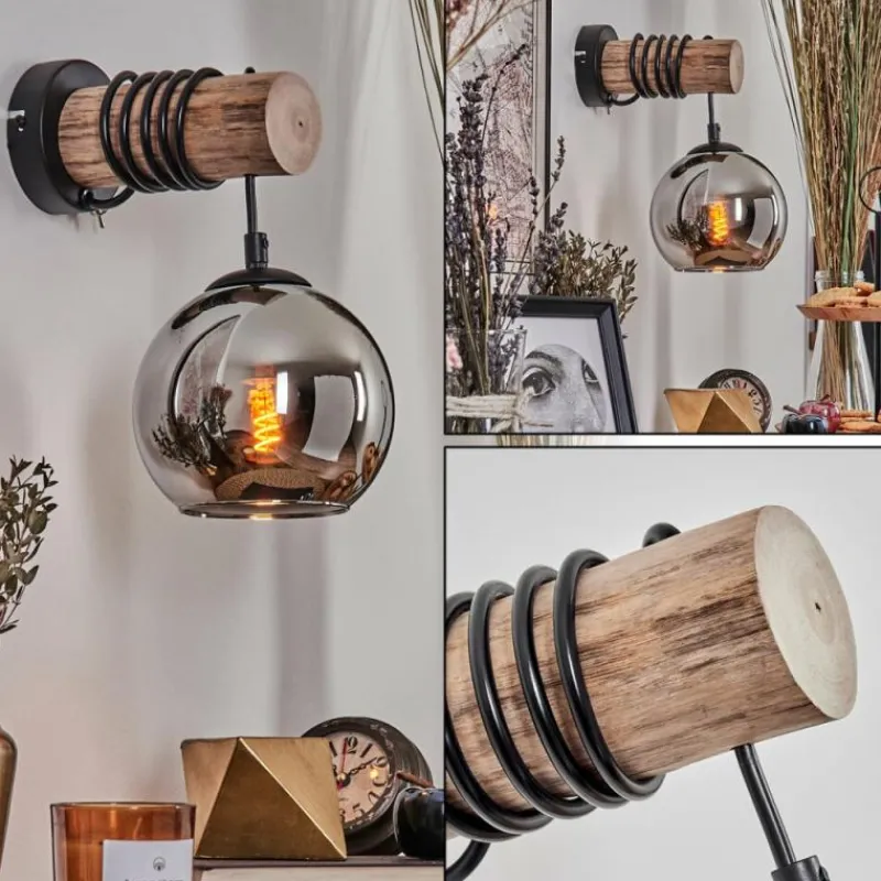 hofstein Applique murale - Verre 15 cm Koyoto Écru, Noir, 1 lumière