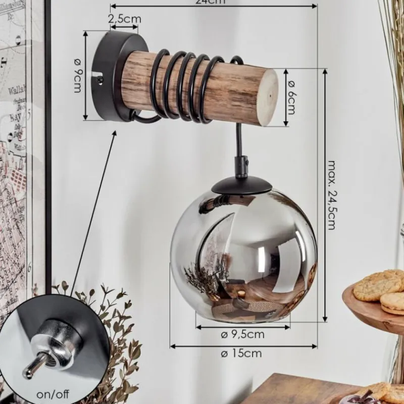 hofstein Applique murale - Verre 15 cm Koyoto Écru, Noir, 1 lumière