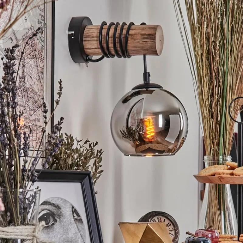 hofstein Applique murale - Verre 15 cm Koyoto Écru, Noir, 1 lumière